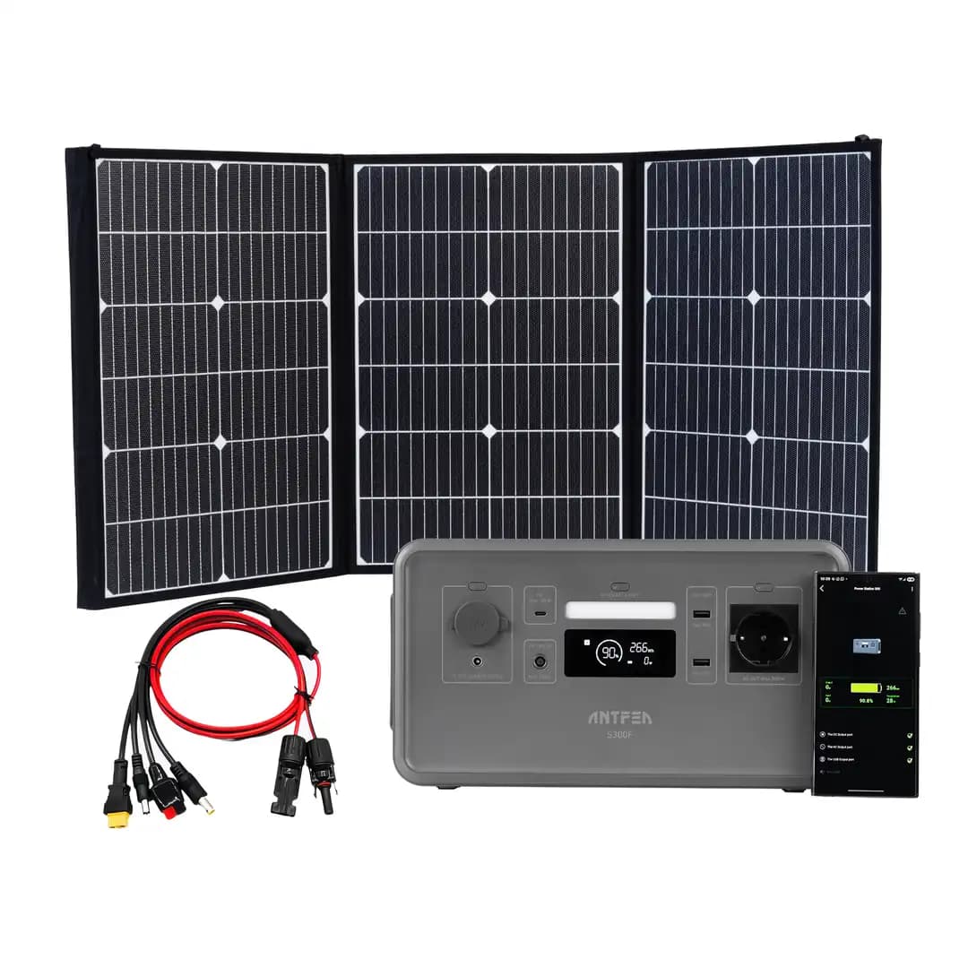 ANTFEA S300 Taşınabilir Güç Kaynağı + 100W Taşınabilir Güneş Paneli + MC4 Multi Dönüşüm Kablosu [ 300 W / 288 Wh / 100 W